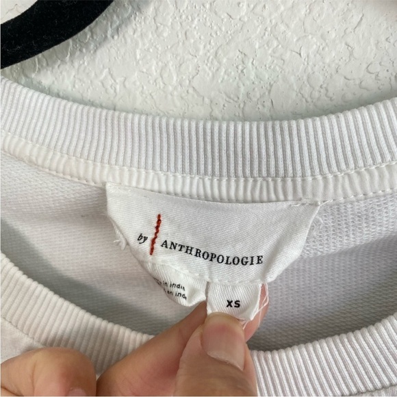 Anthropologie Ruffled Boho Eyelet White 100% Cotton Sweatshirt XS Fall - Picture 7 of 8